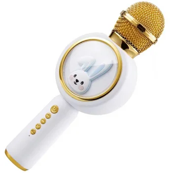 Wireless Karaoke Microphone with Speaker and Bluetooth, White/Gold