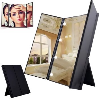Foldable Makeup Mirror with LED Lights and Stand