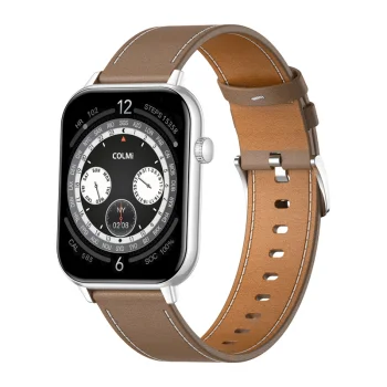 COLMI C28 Smartwatch - Silver / Brown Leather Strap