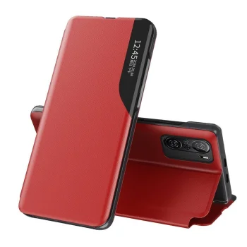 Eco Leather View Flip Cover Case for Xiaomi Poco F3 / Redmi K40 with Stand, Red