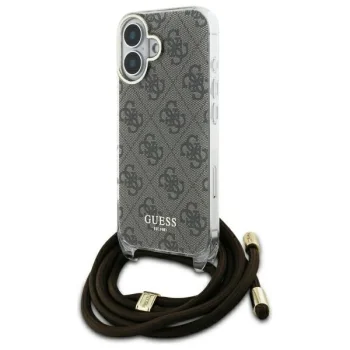 Guess iPhone 16 Case Crossbody Cord 4G Print with Lanyard, Brown