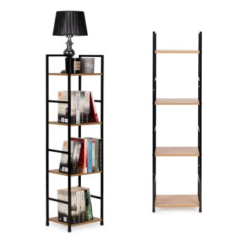 Industrial Bookshelf 4-Tier Shelving Unit ModernHome Metal Frame, Wild Oak