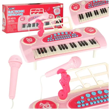 Kids Keyboard Piano with Microphone and Stand 37 Keys, Pink