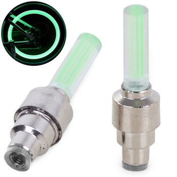 Luminous Valves Caps for Bicycle Nipple (works while moving) green, 2 pcs.