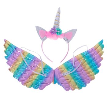 Unicorn Costume for Kids with Rainbow Wings and Horn Headband