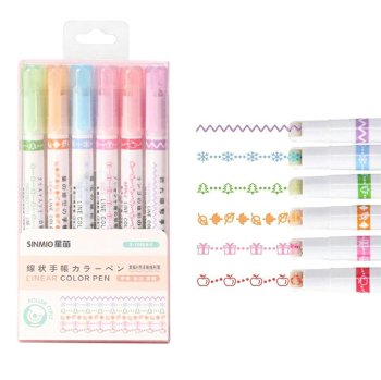 Pattern Curve Highlighter Pens for Journaling, Set of 6