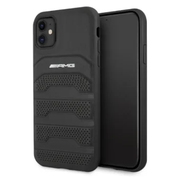 Mercedes iPhone 11 Case Leather Debossed Lines, Black