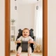 Baby Swing with Soft Fabric Seat and Wooden Frame, Grey