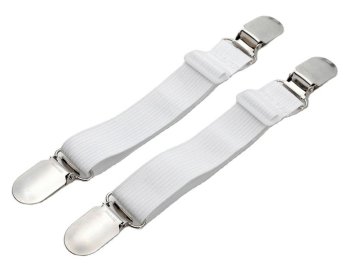 Adjustable Bed Sheet Fasteners with Clips, 2 Pack, White