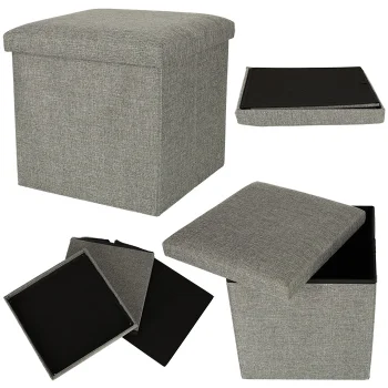 Foldable Ottoman with Storage, Grey, 38x38x38cm