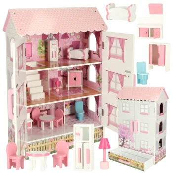 Lulilo Papilio Wooden Dollhouse, 80cm, White/Pink