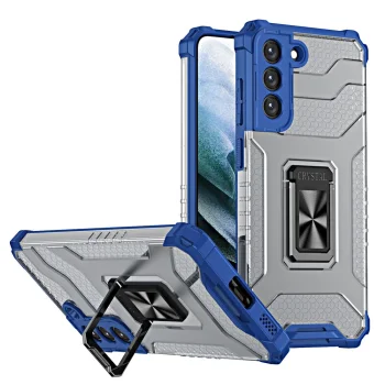 Case for Samsung Galaxy S22+ Crystal Ring Case with Ring Holder, Blue