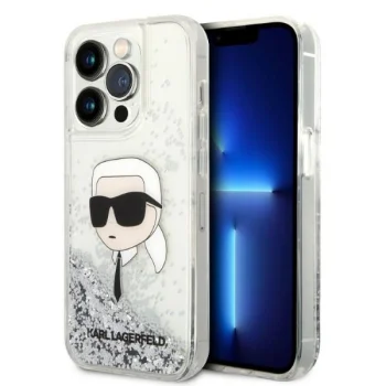 Karl Lagerfeld iPhone 14 Pro Case Liquid Glitter Karl Head Silver
