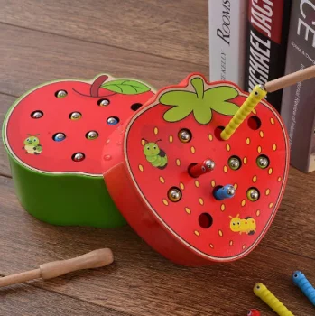 Educational Game Magnetic Fishing "Worms", in the shape of an apple
