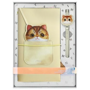 Nimmy Big Eyed Pet 2.0 Cat 2-in-1 Notebook and Pen Set, Beige