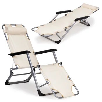 MultiGarden 2-in-1 Folding Garden Lounger Chair, Beige