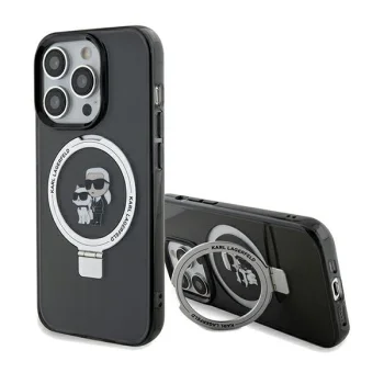 Karl Lagerfeld iPhone 14 Pro Case Ring Stand Karl & Choupette MagSafe, Black