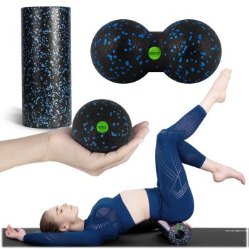Neo-Sport Exercise Roller Set with Massage Ball & Double NS-998 Black-Blue