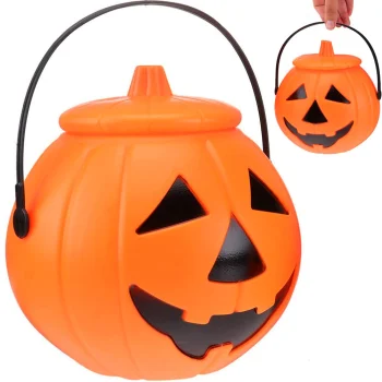 Large Halloween Pumpkin Candy Bucket with Lid, Orange