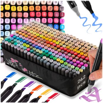 Nukido NK-915 Dual Tip Alcohol Markers, 262-Piece Artist Set with Case