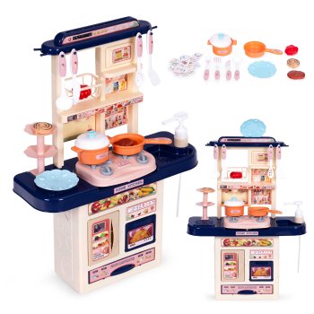 Kids Kitchen Playset with Sounds, LED Lights and Real Water Sink, 10 Accessories