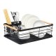 Dish Drying Rack with Drainboard Tray and Wooden Handles, Black