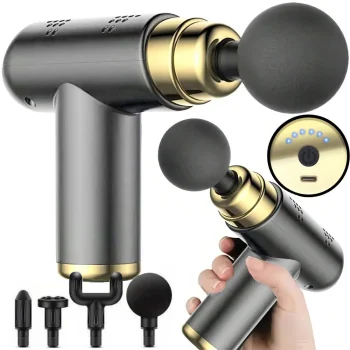 Compact Massage Gun with 4 Attachments, Grey