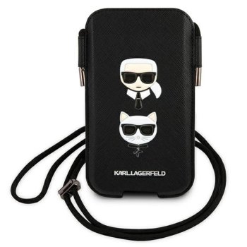 Karl Lagerfeld Saffiano Ikonik Karl&Choupette 6.1'' Phone Bag - Black