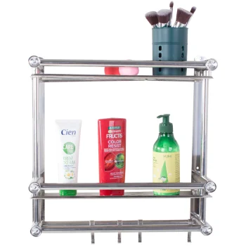 Hanging Bathroom Shelf Organizer with 2 Tiers and Hooks