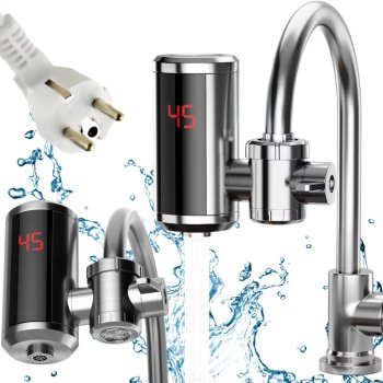 Electric Instant Hot Water Heater Faucet 3000W with LED Display, Silver