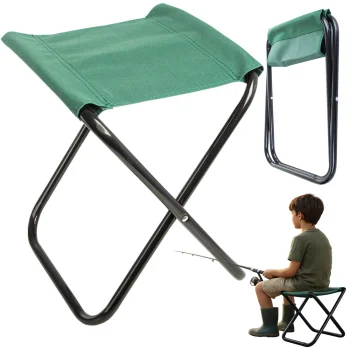 Folding Camping Stool, Metal Frame, Green