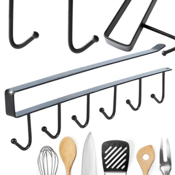 Under-Cabinet Kitchen Hanger with 6 Hooks, Black