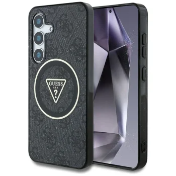 Guess 4G Glitter Triangle Buttons MagSafe Case for Samsung Galaxy S25+ Black