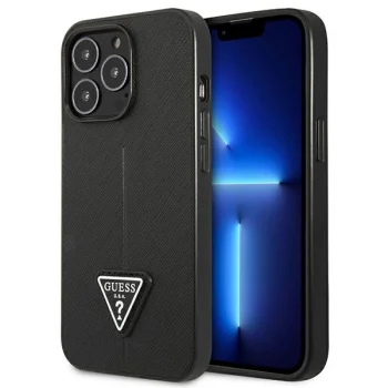 Guess Saffiano Triangle Logo Case for iPhone 14 Pro Max - Black