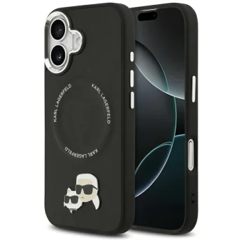Karl Lagerfeld iPhone 17 Case MagSafe PU Karl & Choupette Pins, Black