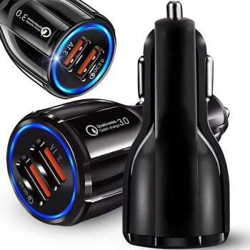 Fast Car Charger Adapter with Dual USB Quick Charge 3.0 Ports, Black
