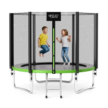 4Fizjo CLASSIC 252 cm (8FT) Garden Trampoline with Safety Net and Ladder, Green/Black
