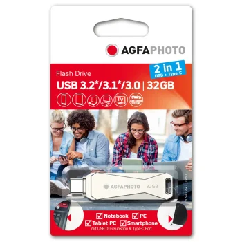 USB Flash Drive AgfaPhoto 2in1 32GB USB Type-C OTG, Silver