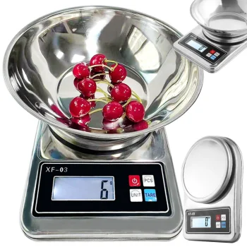Electronic Kitchen Scales with Metal Bowl 5kg/1g, Silver