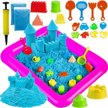 Kruzzel 00022712 Kinetic Sand with Inflatable Sandbox and Molds, 2 kg, Blue