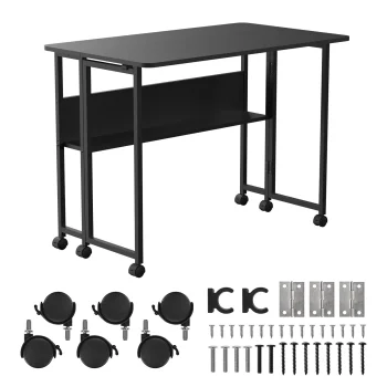 Maclean MC-126 B Folding Desk with Wheels, 100x58cm, Black