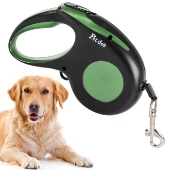 Strong automatic retractable dog leash with lock, 5m, up to 15kg, green