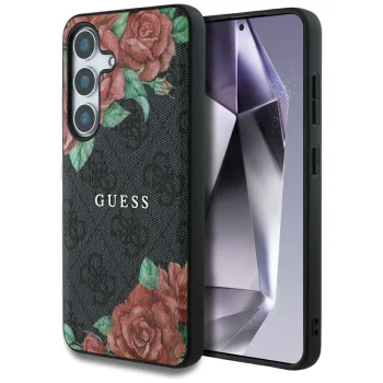Guess Leather 4G Flowers MagSafe Case for Samsung Galaxy S25, Black