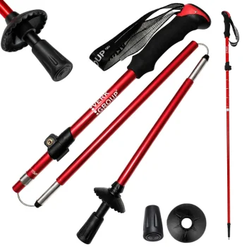 Folding Trekking Pole (1 pc), Adjustable, Red