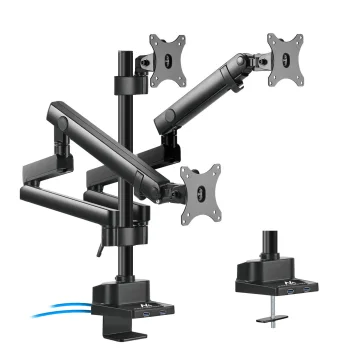 Maclean MC-811 Desk Mount for 3 Monitors 17-27", VESA 75/100, 2x USB 3.0, Black