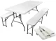 Gardlov Folding Garden Table 180cm + 2 Benches, Light Grey