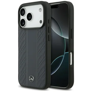 Mercedes Leather Laurel Leaves Stripes MagSafe Case for iPhone 17 Pro, Blue
