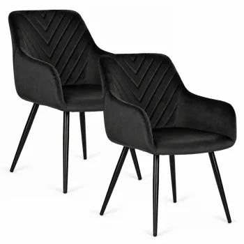 ModernHome Upholstered Velour Dining Chairs with Armrests, Set of 2, Black