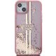 Guess iPhone 15 Plus / 14 Plus Case Liquid Glitter Gold Stripes, Pink