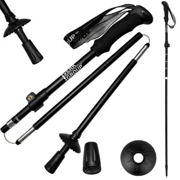 Foldable Adjustable Trekking Pole, 1 pc, Black